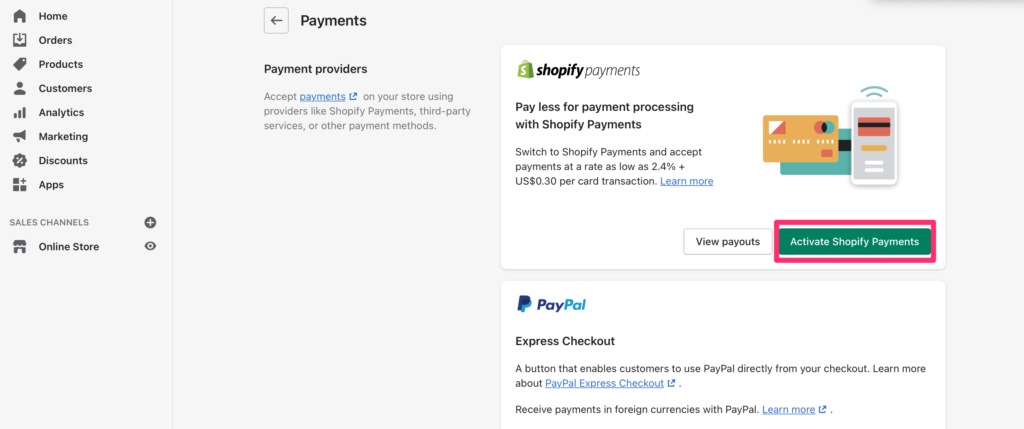 shopify payments activate