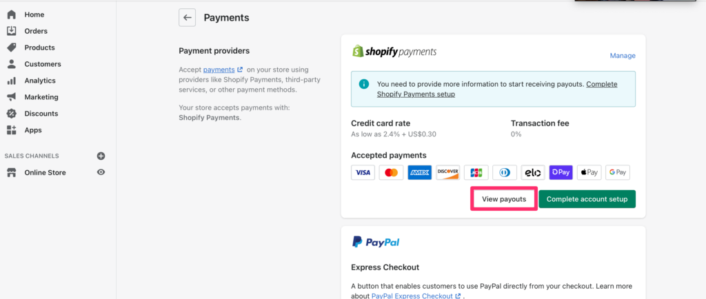 view payouts shopify