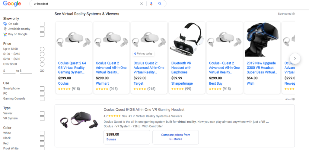 google search virtual reality headset