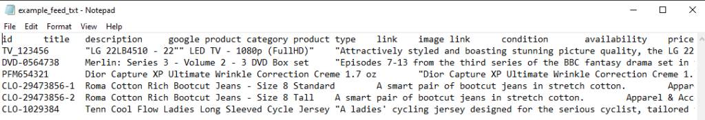 A longer example of the .txt file for creating google product categories