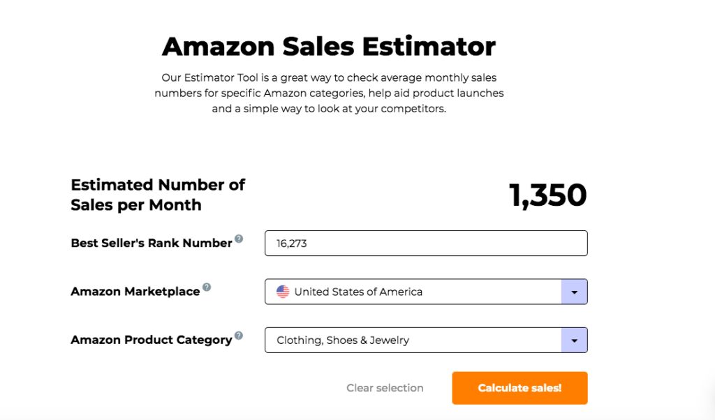 Amazon Sales Estimator on Jungle Scout